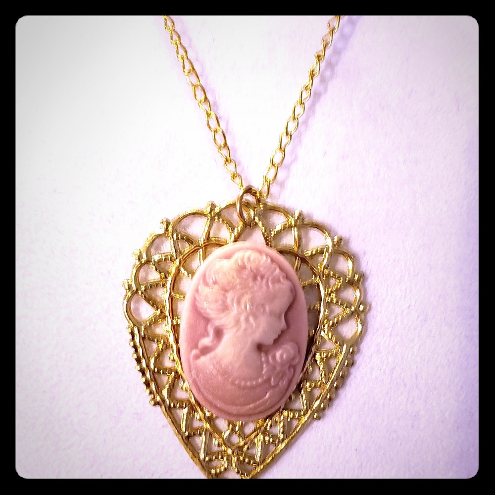 Handcrafted Lady Rose Beige Cameo on a Gold Plated Necklace